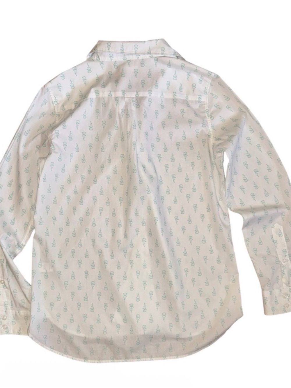 Garnet Hill Organic Pima Cotton Button Down Shirt White Green Print Size 6 Peru - Picture 3 of 5